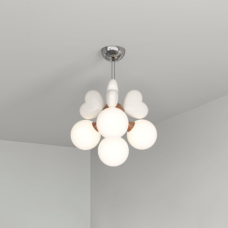 Contemporary Scandinavian Cream Love Heart Kids Round Orb Metal Resin Pe 4/6 Light Chandelier for Bedroom BulbSquare