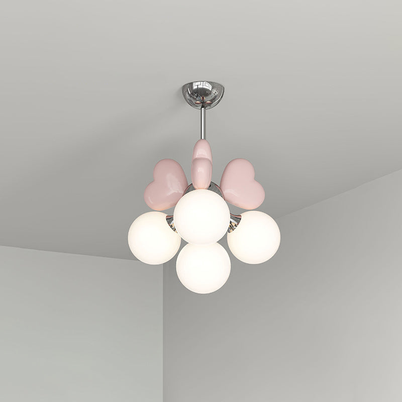 Contemporary Scandinavian Cream Love Heart Kids Round Orb Metal Resin Pe 4/6 Light Chandelier for Bedroom
