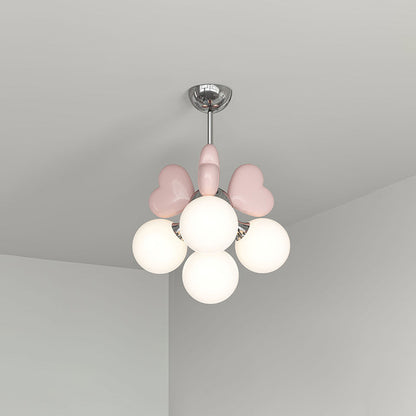 Contemporary Scandinavian Cream Love Heart Kids Round Orb Metal Resin Pe 4/6 Light Chandelier for Bedroom