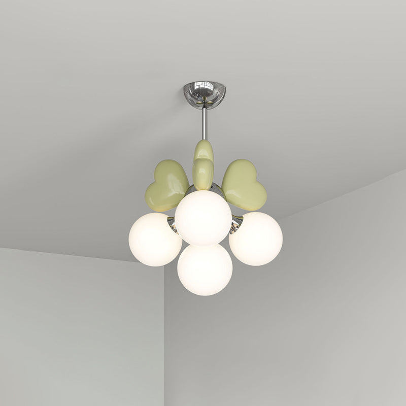 Contemporary Scandinavian Cream Love Heart Kids Round Orb Metal Resin Pe 4/6 Light Chandelier for Bedroom BulbSquare