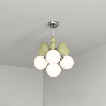 Contemporary Scandinavian Cream Love Heart Kids Round Orb Metal Resin Pe 4/6 Light Chandelier for Bedroom