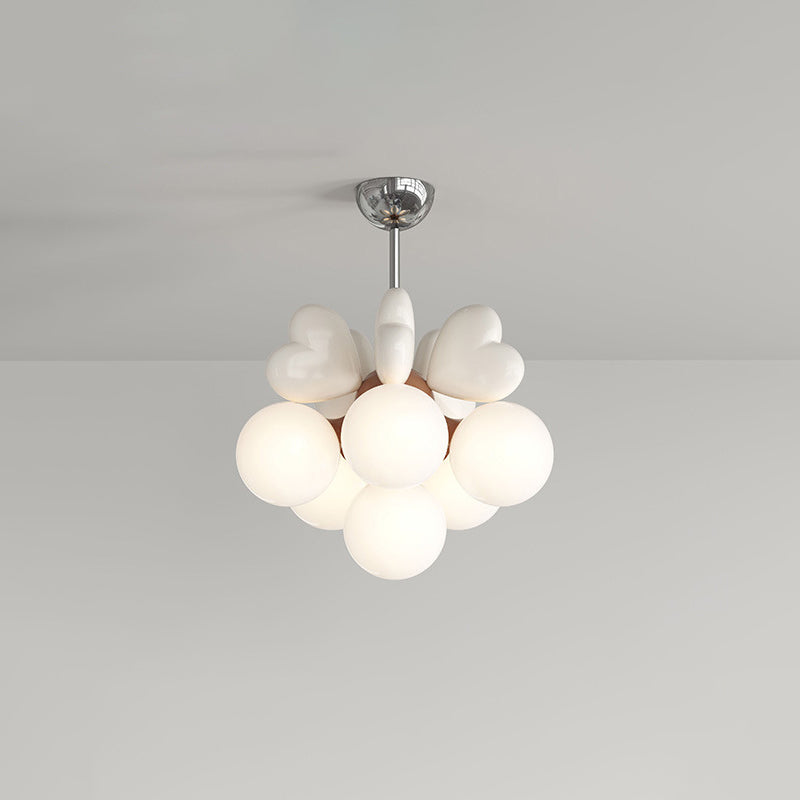 Contemporary Scandinavian Cream Love Heart Kids Round Orb Metal Resin Pe 4/6 Light Chandelier for Bedroom