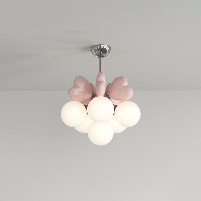 Contemporary Scandinavian Cream Love Heart Kids Round Orb Metal Resin Pe 4/6 Light Chandelier for Bedroom