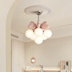 Contemporary Scandinavian Cream Love Heart Kids Round Orb Metal Resin Pe 4/6 Light Chandelier for Bedroom BulbSquare