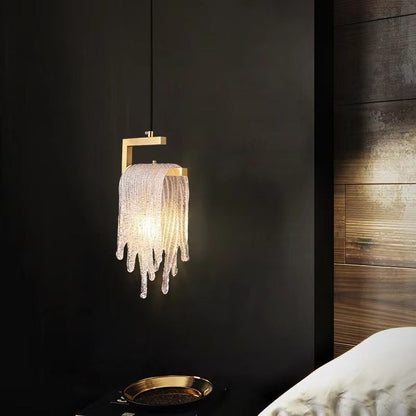 Modern Luxury Teardrop Shape Irregular Rectangle Copper Glass 1-light Pendant Light for Bedroom