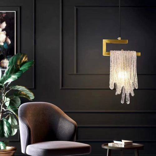 Modern Luxury Teardrop Shape Irregular Rectangle Copper Glass 1-light Pendant Light for Bedroom