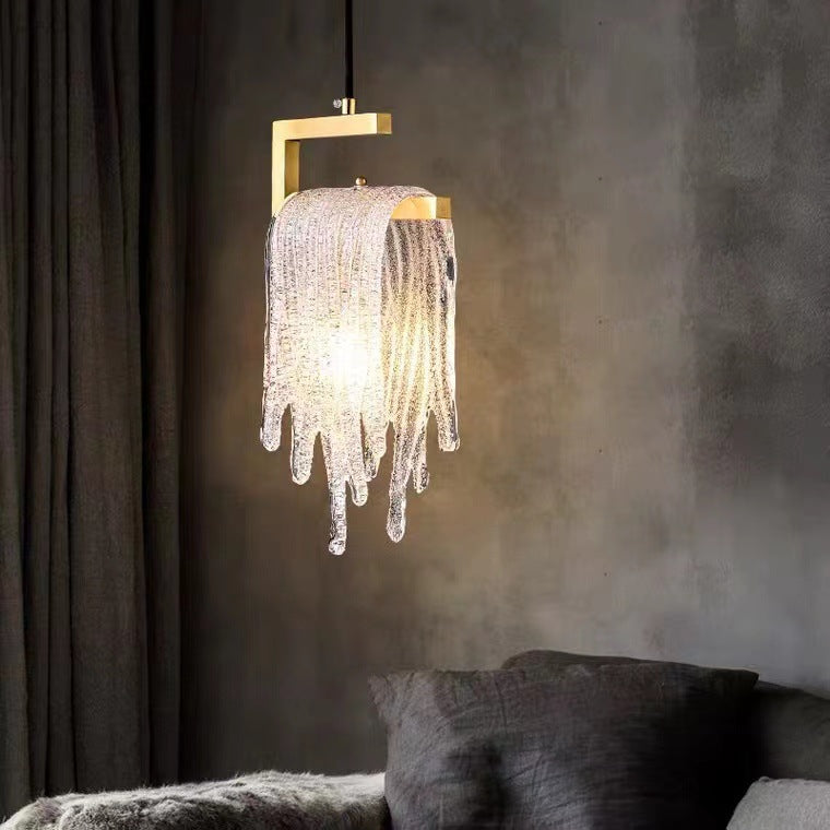 Modern Luxury Teardrop Shape Irregular Rectangle Copper Glass 1-light Pendant Light for Bedroom
