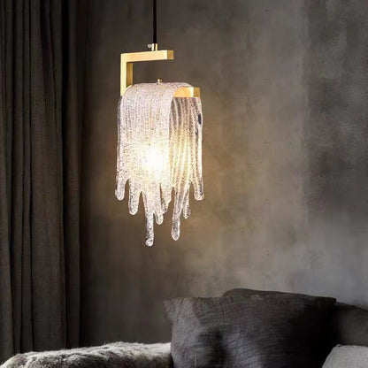 Modern Luxury Teardrop Shape Irregular Rectangle Copper Glass 1-light Pendant Light for Bedroom