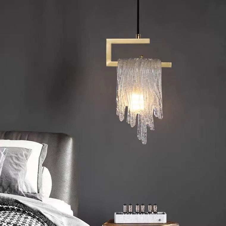 Modern Luxury Teardrop Shape Irregular Rectangle Copper Glass 1-light Pendant Light for Bedroom