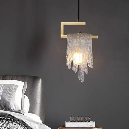Modern Luxury Teardrop Shape Irregular Rectangle Copper Glass 1-light Pendant Light for Bedroom