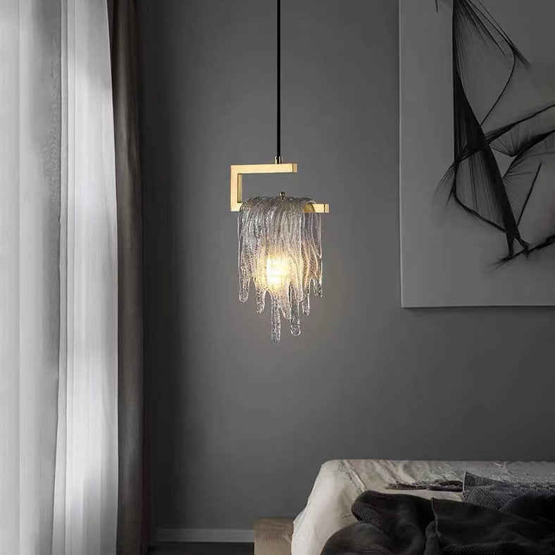 Modern Luxury Teardrop Shape Irregular Rectangle Copper Glass 1-light Pendant Light for Bedroom