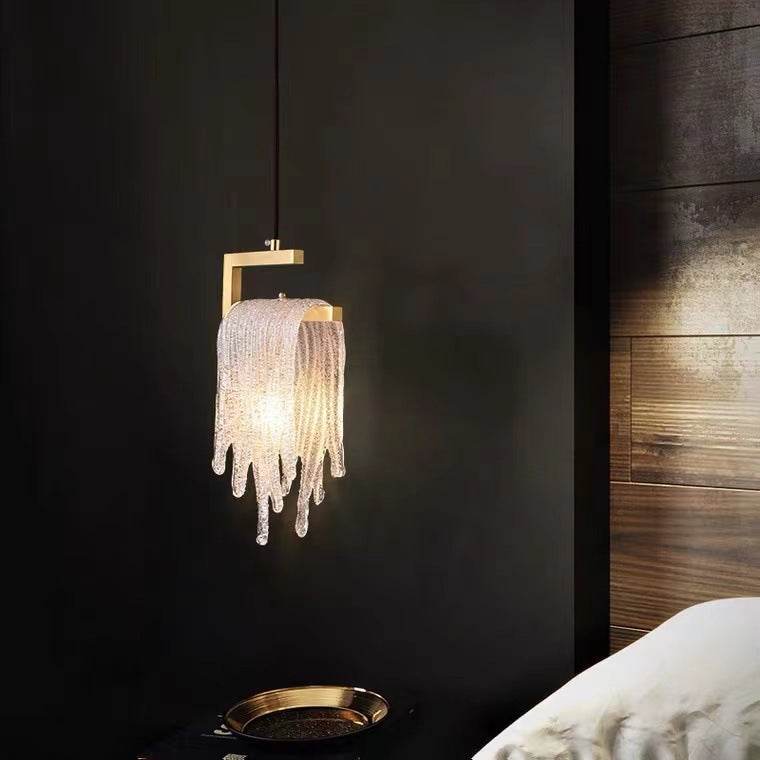 Modern Luxury Teardrop Shape Irregular Rectangle Copper Glass 1-light Pendant Light for Bedroom