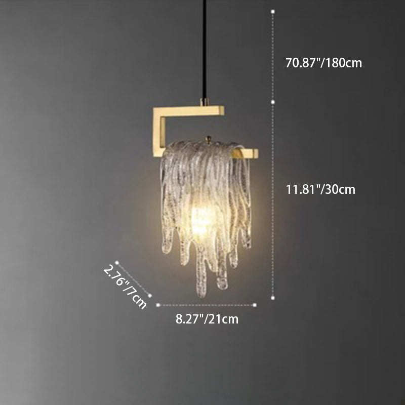 Modern Luxury Teardrop Shape Irregular Rectangle Copper Glass 1-light Pendant Light for Bedroom