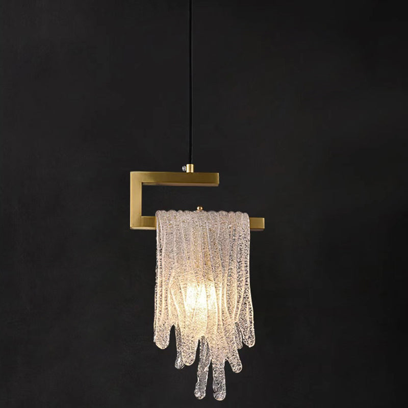 Modern Luxury Teardrop Shape Irregular Rectangle Copper Glass 1-light Pendant Light for Bedroom