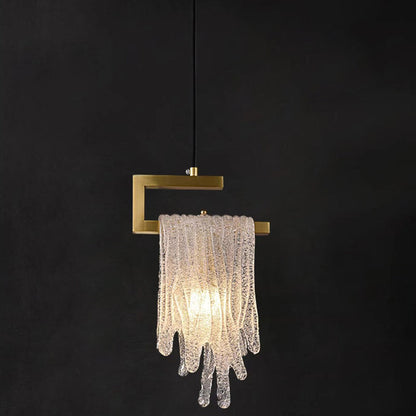 Modern Luxury Teardrop Shape Irregular Rectangle Copper Glass 1-light Pendant Light for Bedroom