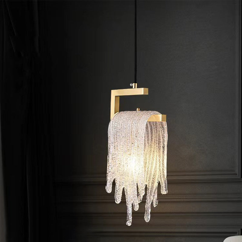 Modern Luxury Teardrop Shape Irregular Rectangle Copper Glass 1-light Pendant Light for Bedroom