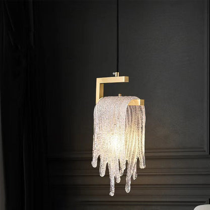 Modern Luxury Teardrop Shape Irregular Rectangle Copper Glass 1-light Pendant Light for Bedroom
