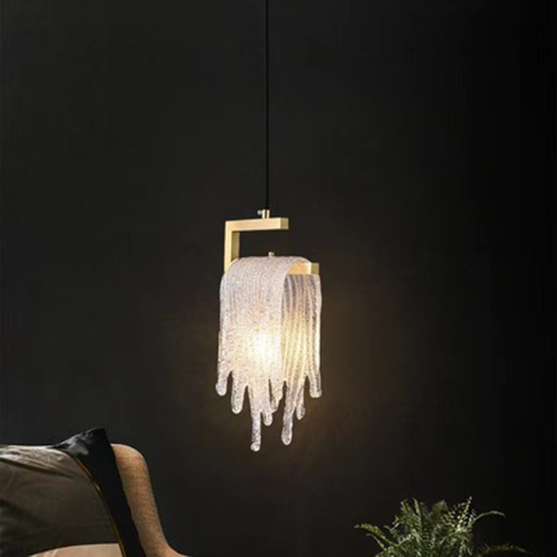 Modern Luxury Teardrop Shape Irregular Rectangle Copper Glass 1-light Pendant Light for Bedroom