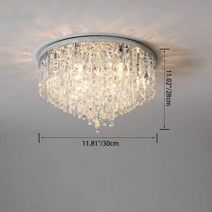 Modern Luxury Tassel Round Dome Stainless Steel Crystal 3/5/8 Light Flush Mount Ceiling Light for Bedroom