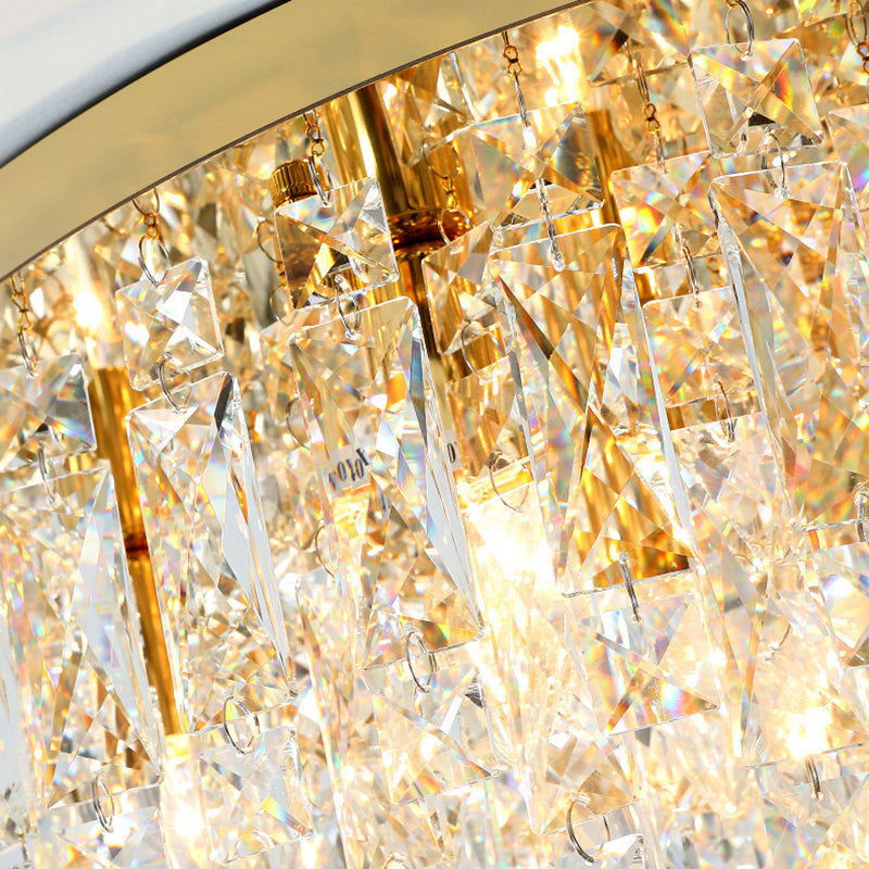 Modern Luxury Tassel Round Dome Stainless Steel Crystal 3/5/8 Light Flush Mount Ceiling Light for Bedroom