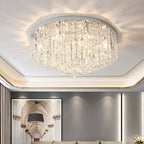Modern Luxury Tassel Round Dome Stainless Steel Crystal 3/5/8 Light Flush Mount Ceiling Light for Bedroom