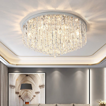 Modern Luxury Tassel Round Dome Stainless Steel Crystal 3/5/8 Light Flush Mount Ceiling Light for Bedroom