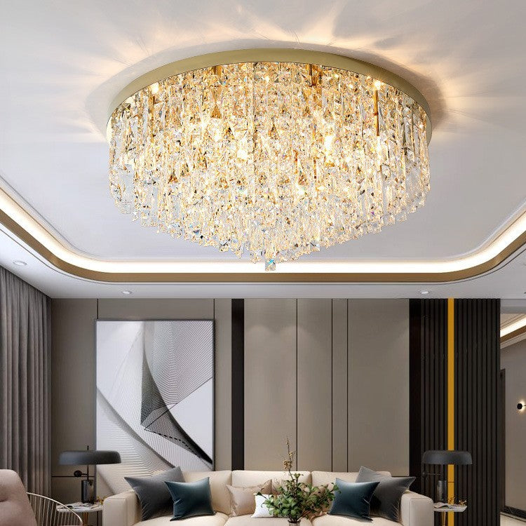 Modern Luxury Tassel Round Dome Stainless Steel Crystal 3/5/8 Light Flush Mount Ceiling Light for Bedroom