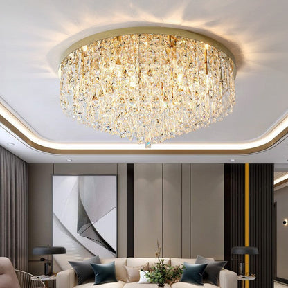 Modern Luxury Tassel Round Dome Stainless Steel Crystal 3/5/8 Light Flush Mount Ceiling Light for Bedroom