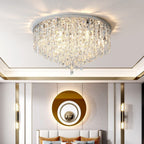 Modern Luxury Tassel Round Dome Stainless Steel Crystal 3/5/8 Light Flush Mount Ceiling Light for Bedroom