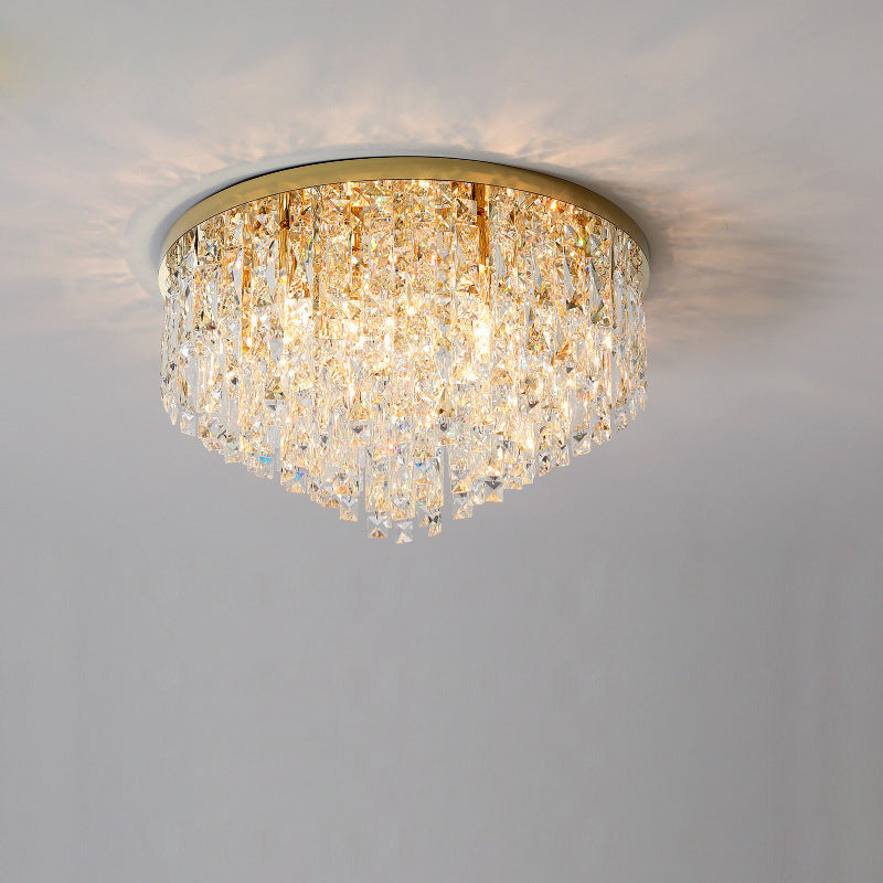 Modern Luxury Tassel Round Dome Stainless Steel Crystal 3/5/8 Light Flush Mount Ceiling Light for Bedroom