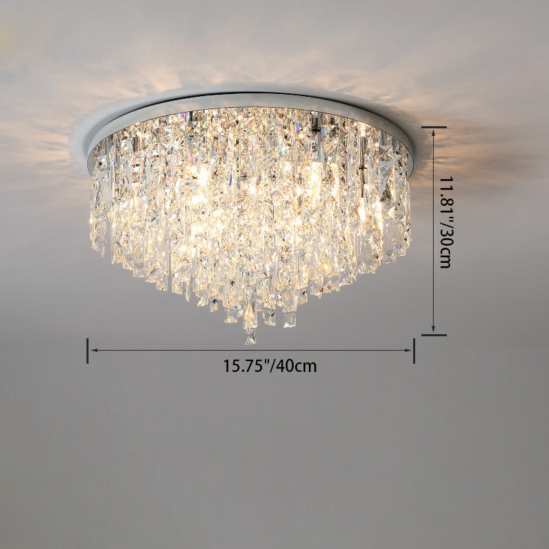 Modern Luxury Tassel Round Dome Stainless Steel Crystal 3/5/8 Light Flush Mount Ceiling Light for Bedroom