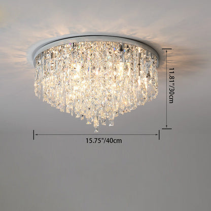 Modern Luxury Tassel Round Dome Stainless Steel Crystal 3/5/8 Light Flush Mount Ceiling Light for Bedroom