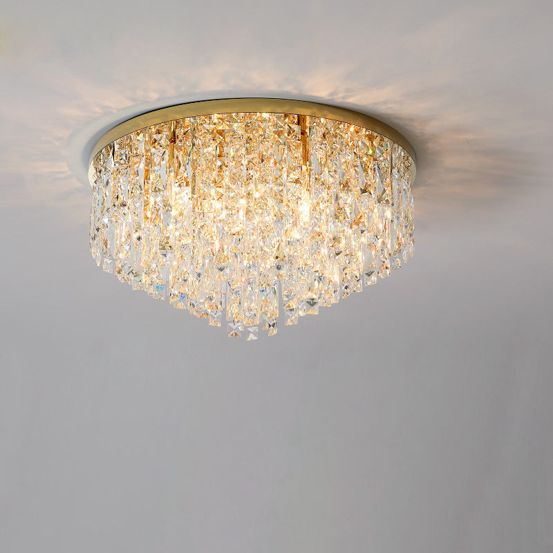 Modern Luxury Tassel Round Dome Stainless Steel Crystal 3/5/8 Light Flush Mount Ceiling Light for Bedroom