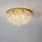 Modern Luxury Tassel Round Dome Stainless Steel Crystal 3/5/8 Light Flush Mount Ceiling Light for Bedroom
