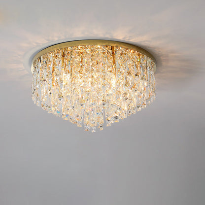 Modern Luxury Tassel Round Dome Stainless Steel Crystal 3/5/8 Light Flush Mount Ceiling Light for Bedroom
