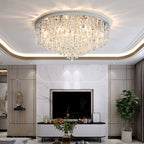 Modern Luxury Tassel Round Dome Stainless Steel Crystal 3/5/8 Light Flush Mount Ceiling Light for Bedroom