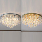 Modern Luxury Tassel Round Dome Stainless Steel Crystal 3/5/8 Light Flush Mount Ceiling Light for Bedroom