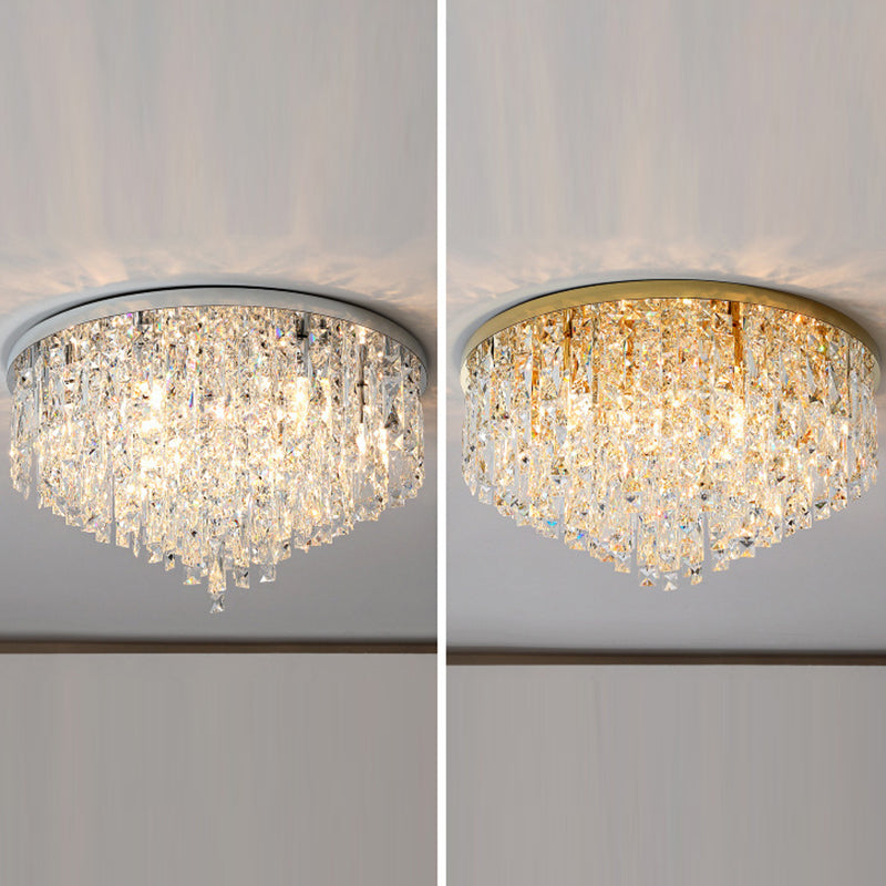 Modern Luxury Tassel Round Dome Stainless Steel Crystal 3/5/8 Light Flush Mount Ceiling Light for Bedroom