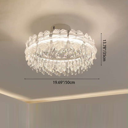 Modern Luxury Round Hardware Glass Crystal LED Semi-Flush Mount Ceiling Light For Bedroom
