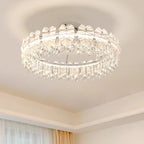 Modern Luxury Round Hardware Glass Crystal LED Semi-Flush Mount Ceiling Light For Bedroom