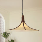 Modern Mid-Century Horn Shape Round Cone Wood Fabric 1-Light Pendant Light For Dining Room