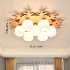 Contemporary Creative Antler Round Cylinder Wood Glass 3/5/7 Light Semi-Flush Mount Ceiling Light For Bedroom