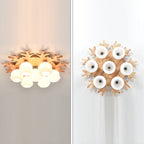 Contemporary Creative Antler Round Cylinder Wood Glass 3/5/7 Light Semi-Flush Mount Ceiling Light For Bedroom
