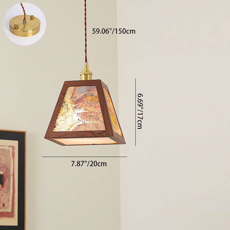 Traditional Vintage Trapezoid Round Cylinder Rectangle Copper Metal Glass 1-light Pendant Light for Bedroom