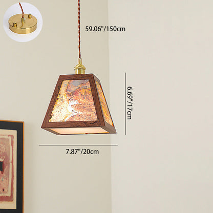 Traditional Vintage Trapezoid Round Cylinder Rectangle Copper Metal Glass 1-light Pendant Light for Bedroom