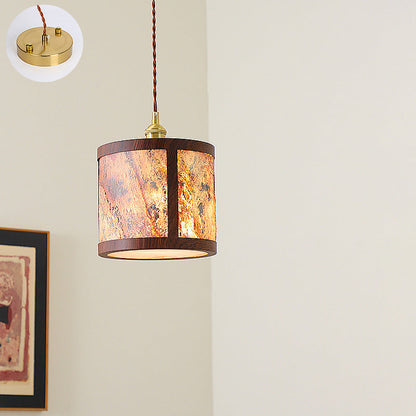 Traditional Vintage Trapezoid Round Cylinder Rectangle Copper Metal Glass 1-light Pendant Light for Bedroom