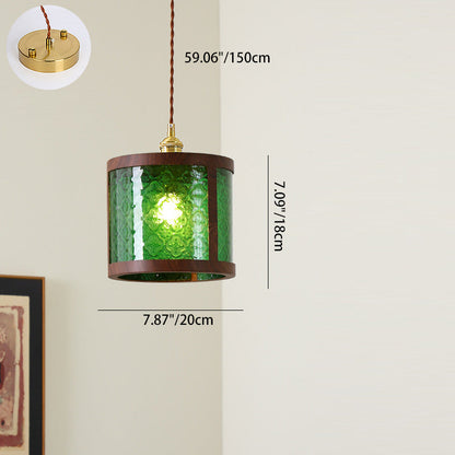 Traditional Vintage Trapezoid Round Cylinder Rectangle Copper Metal Glass 1-light Pendant Light for Bedroom