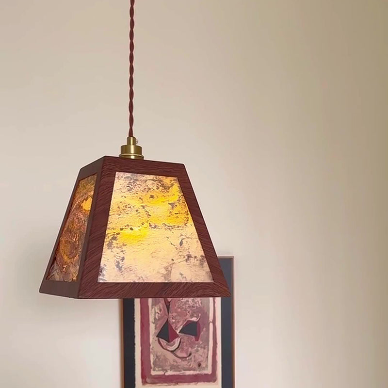 Traditional Vintage Trapezoid Round Cylinder Rectangle Copper Metal Glass 1-light Pendant Light for Bedroom