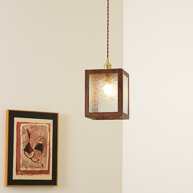 Traditional Vintage Trapezoid Round Cylinder Rectangle Copper Metal Glass 1-light Pendant Light for Bedroom