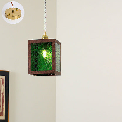 Traditional Vintage Trapezoid Round Cylinder Rectangle Copper Metal Glass 1-light Pendant Light for Bedroom